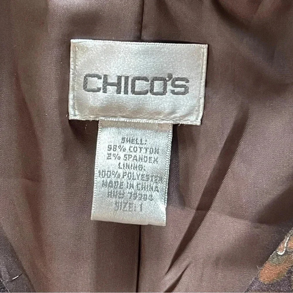 Chico’s Floral Full Zip Jacket Brown with orange blue and tan women’s small - Picture 6 of 8